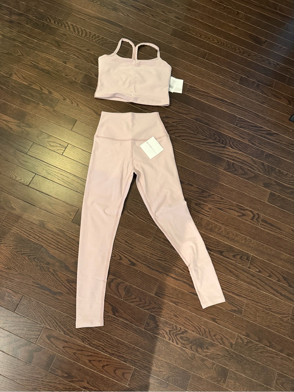 Beyond Yoga Light Pink High-Waist Leggings & Crop Tank Set